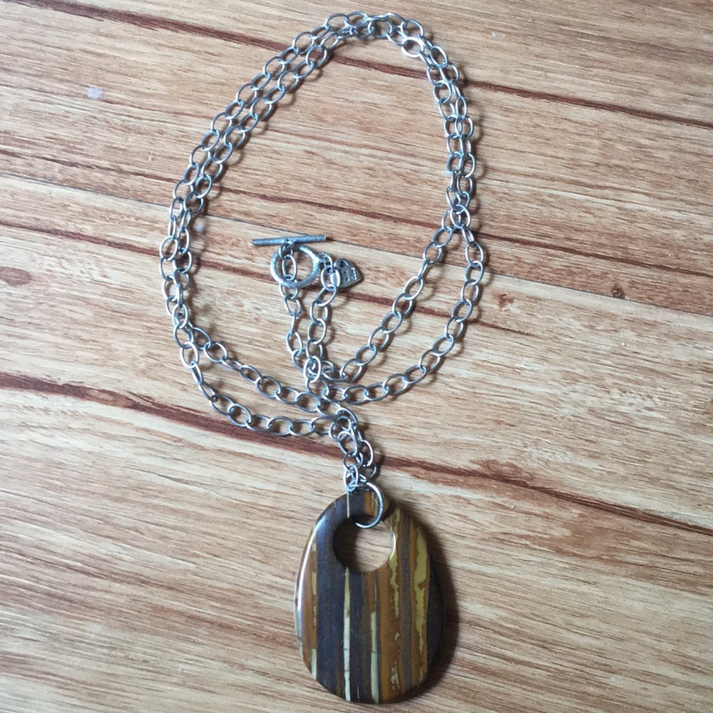 Wood-like Marble Stoned Chain Necklace